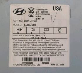 96175-2e800 Hyundai Tucson Am Fm Radio Xm Single Disc Cd Mp3 Player