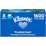 Kleenex Trusted Care Facial Tissues, 8 Flat Boxes, 200 Per Box, 2-PLY. Fixed Price $23.29.