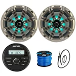 Kicker KMC2 Gauge Marine Receiver, 2X 8" 300W Led Silver Speakers, Wire, Antenna. Fixed Price $409.95.