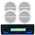 Jvc 1DIN Bluetooth Aux Usb Cd Receiver, 6.5" White Enrock 90W Marine Speakers. Fixed Price $240.99.