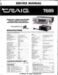 Craig T689, Auto-reverse Stereo Cassette Player, Am/fm/mpx Radio, Service Manual. Fixed Price $20.00.